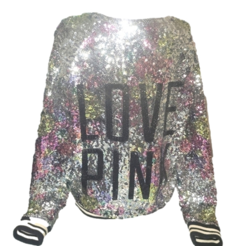 RARE! VS Fashion Show Full Flower Sequin Varsity Jacket SZ:M